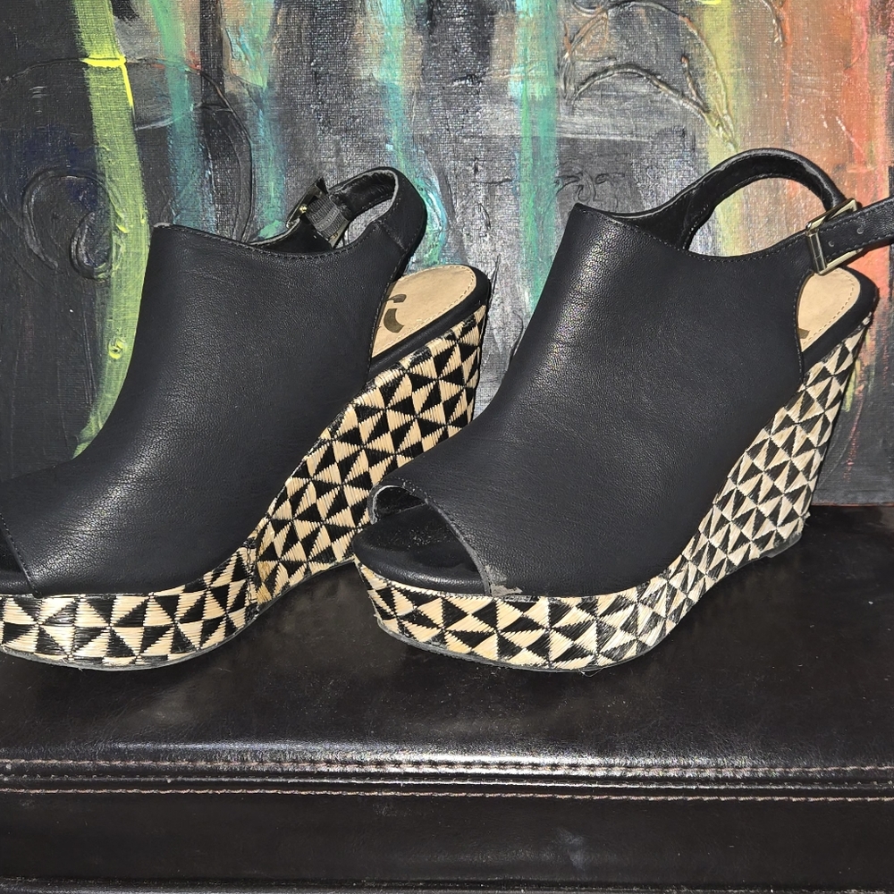 Black Wedge Sandals
